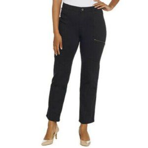 Susan Graver Petite Stretch Twill Slim Leg Utility Jeans  9342